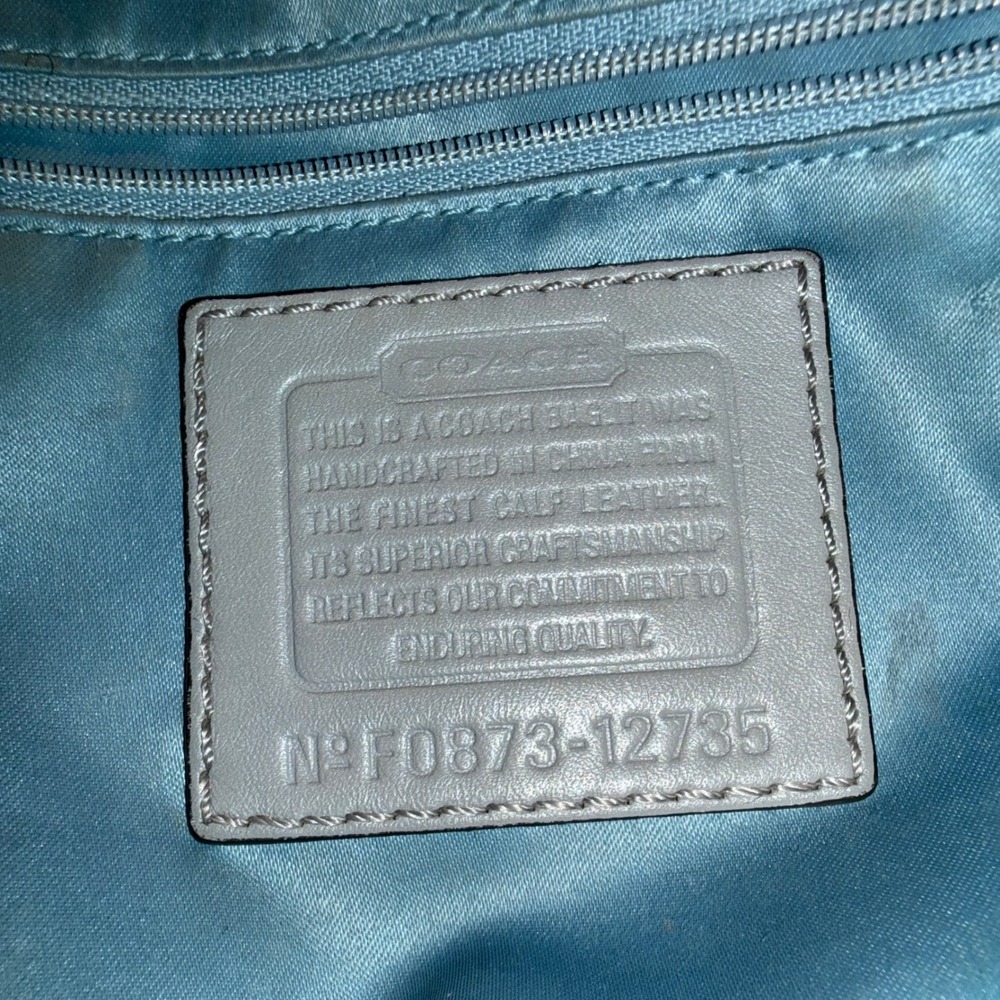Coach Zoe 12735 Gray Patent Leather Shoulder Bag Brass Hardware Large Hobo Purse - Picture 12 of 12